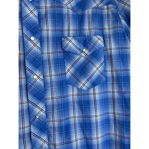 Wrangler Men's Blue & Red Plaid Short Sleeve Western Button-Down Shirt 2XL - Picture 3 of 9
